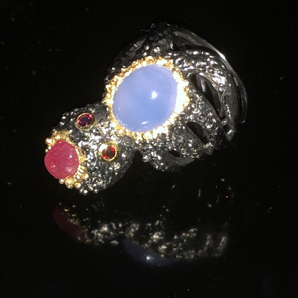 Genuine Chalcedony Ruby Sterling Silver Ring - image 2